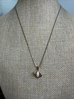 Vintage Gold Marquise Faux Opal Pendant Necklace